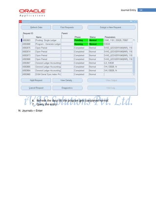 Journal Entry 54 
6. Refresh the data till the program gets completed normal 
7. Query the entry 
N: Journals-> Enter  