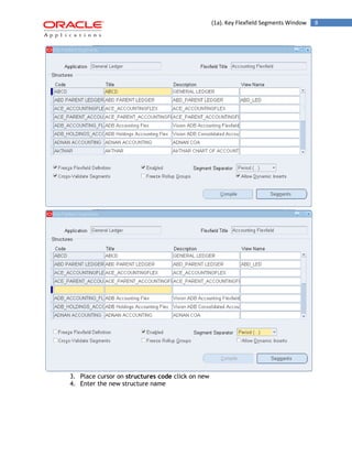 (1a). Key Flexfield Segments Window 8 
3. Place cursor on structures code click on new 
4. Enter the new structure name 
 