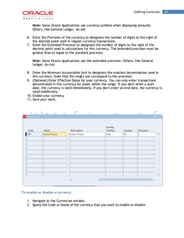 standard iso currency precision General ledger Oracle ivas