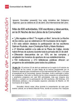 Ignacio gonzález presentó más de 600 actividades, 530 escritores y descuentos, en la ix noche de los libros de la comunidad