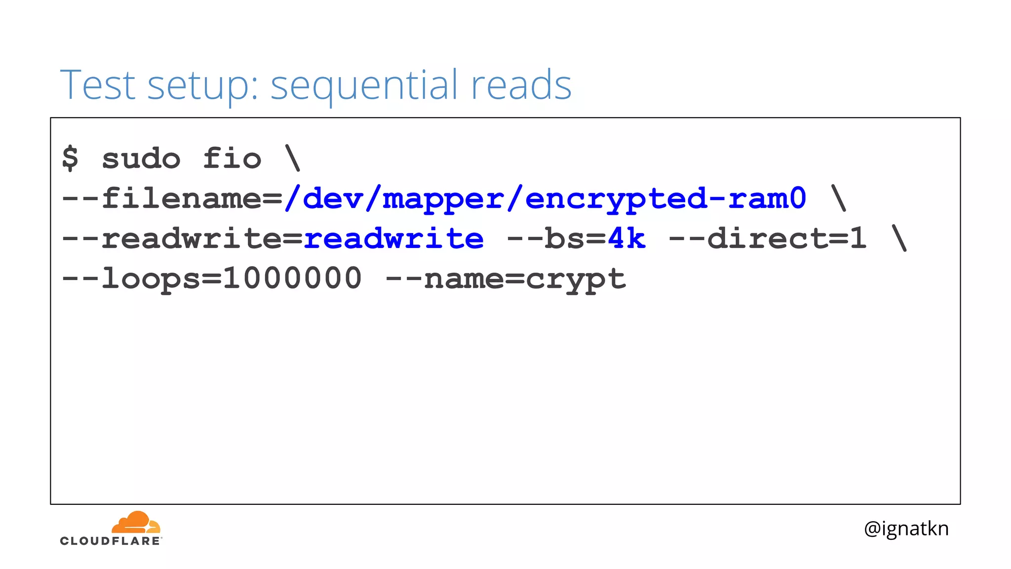 @ignatkn
Test setup: sequential reads
$ sudo fio 
--filename=/dev/mapper/encrypted-ram0 
--readwrite=readwrite --bs=4k --direct=1 
--loops=1000000 --name=crypt
 