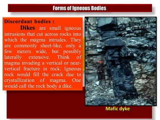 Forms of Igneous BodiesForms of Igneous Bodies
Mafic dykeMafic dyke
 