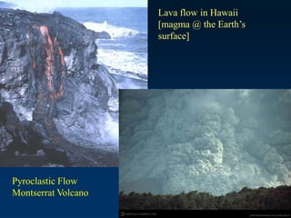 Lava flow in Hawaii
[magma @ the Earth’s
surface]
Pyroclastic Flow
Montserrat Volcano
 