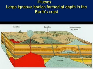 Plutons
Large igneous bodies formed at depth in the
Earth’s crust
 