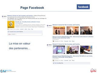Page Facebook La mise en valeur  des partenaires… 
