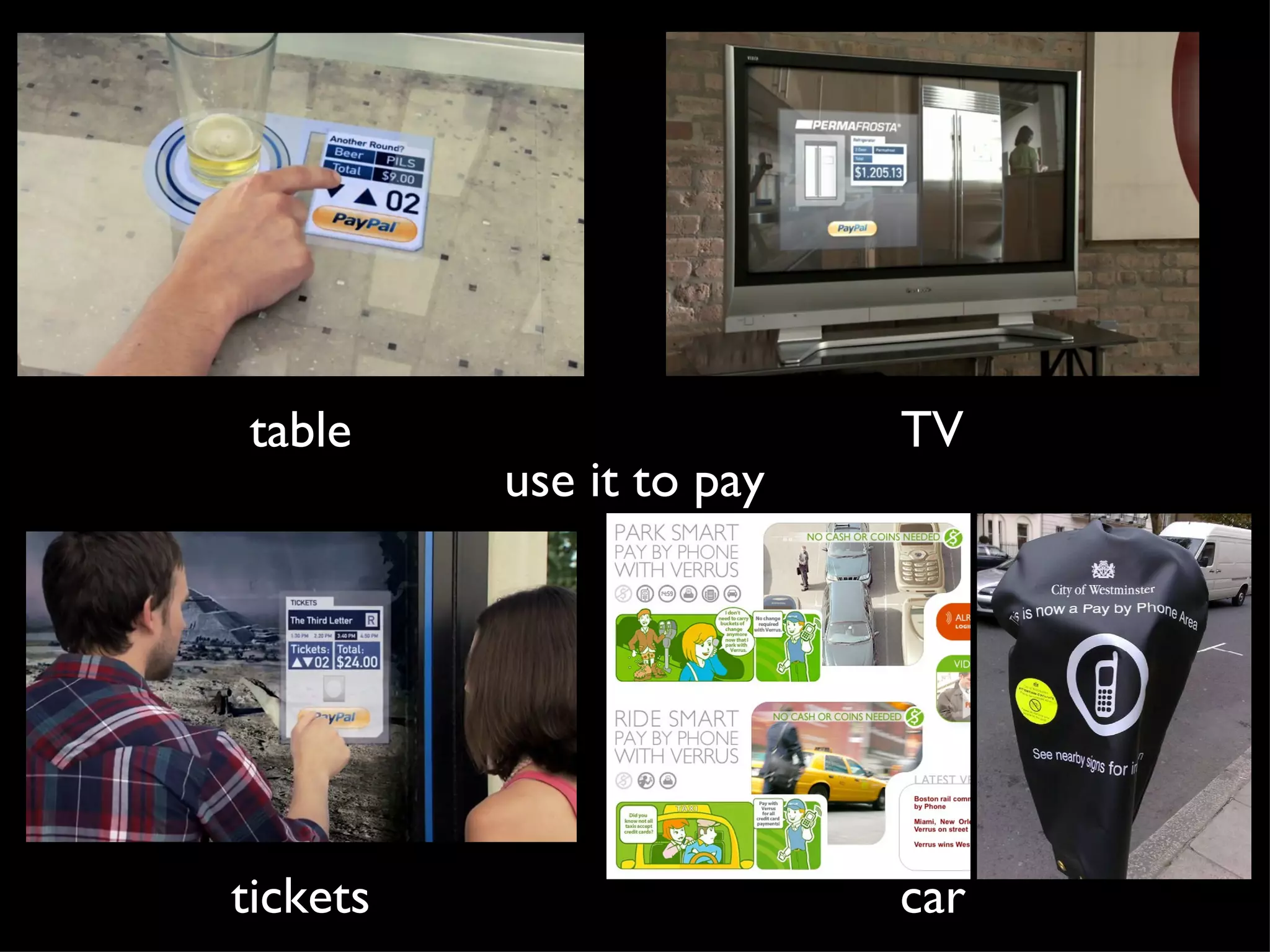 table TV tickets car use it to pay