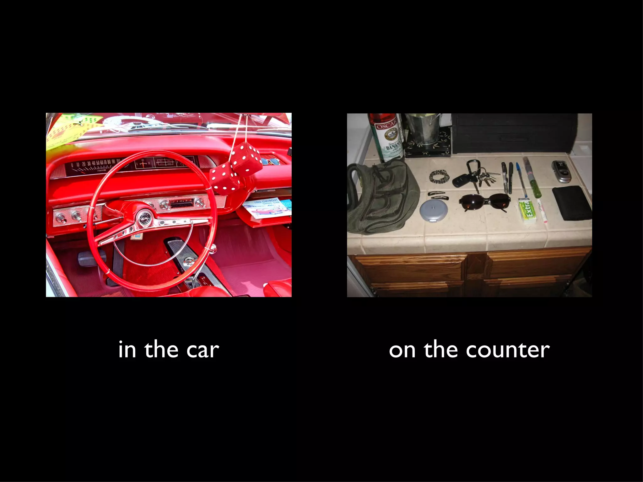 in the car on the counter