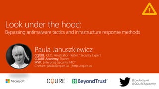 Paula Januszkiewicz
CQURE: CEO, Penetration Tester / Security Expert
CQURE Academy: Trainer
MVP: Enterprise Security, MCT
Contact: paula@cqure.us | http://cqure.us
@paulacqure
@CQUREAcademy
 