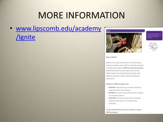 MORE INFORMATION
• www.lipscomb.edu/academy
/Ignite

 