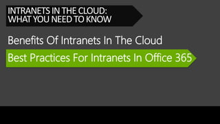 Benefits Of Intranets In The Cloud
INTRANETSINTHECLOUD:
WHATYOUNEEDTOKNOW
Best Practices For Intranets In Office 365
 