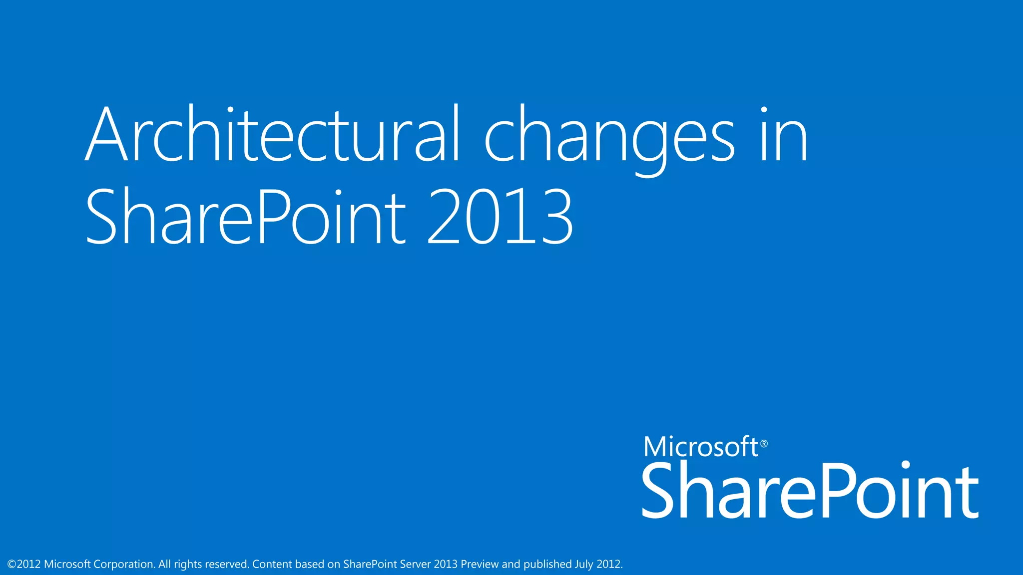 ©2012 Microsoft Corporation. All rights reserved. Content based on SharePoint Server 2013 Preview and published July 2012.
 