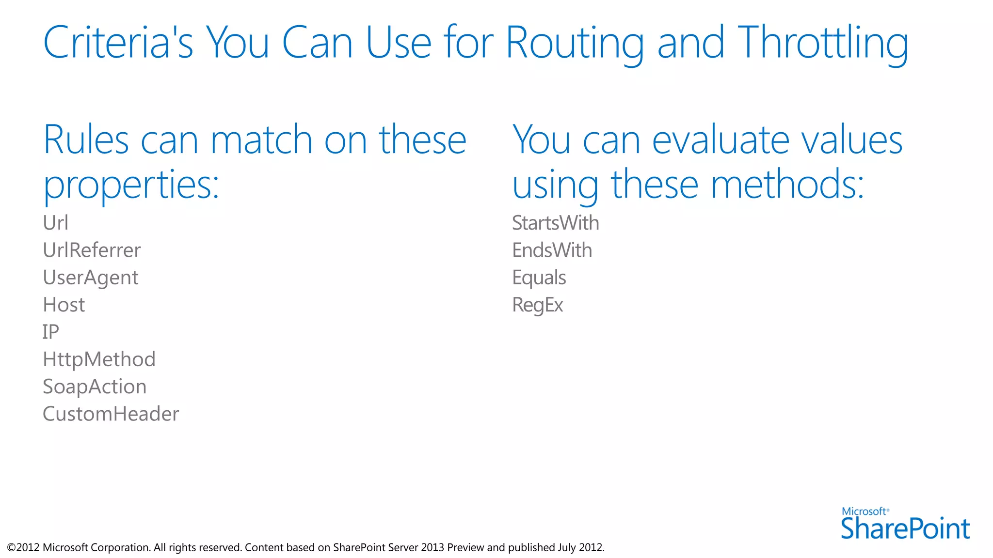 ©2012 Microsoft Corporation. All rights reserved. Content based on SharePoint Server 2013 Preview and published July 2012.
 