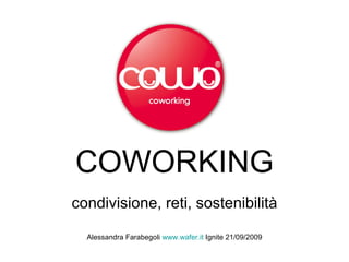 COWORKING condivisione, reti, sostenibilità Alessandra Farabegoli  www.wafer.it  Ignite 21/09/2009 
