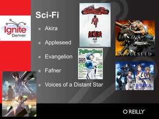 Sci-Fi
๏   Akira

๏   Appleseed

๏   Evangelion

๏   Fafner

๏   Voices of a Distant Star
 