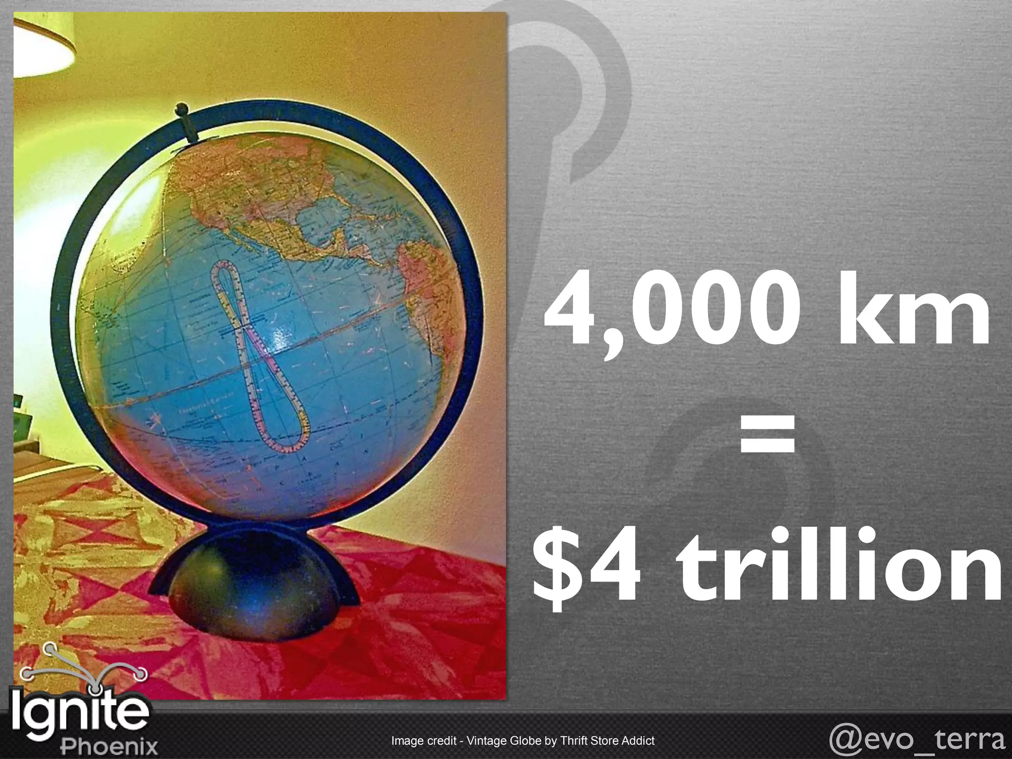 4,000 km
                              =
                          $4 trillion
Image credit - Vintage Globe by Thrift Store Addict   @evo_terra
 