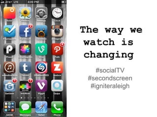 The way we
 watch is
 changing
    #socialTV
 #secondscreen
  #igniteraleigh
 