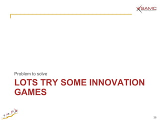 Problem to solve

LOTS TRY SOME INNOVATION
GAMES

                           38
 