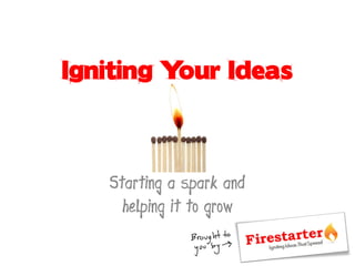 Igniting Your Ideas



   Starting a spark and
     helping it to grow
 