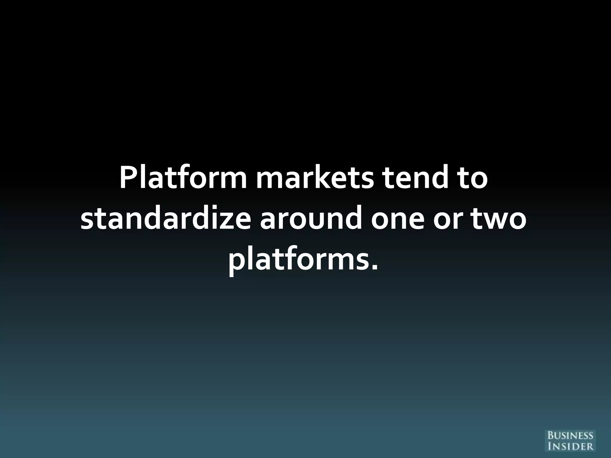 Platform markets tend to
standardize around one or two
platforms.
 