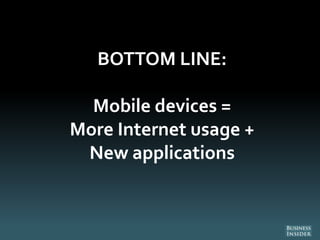 BOTTOM LINE:
Mobile devices =
More Internet usage +
New applications
 
