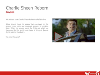 Charlie Sheen Reborn
Bavaria

We witness how Charlie Sheen leaves the Rehab clinic.

While driving home he notices that everybody on the
streets -even cops and pregnant women- is drinking
beer. When he arrives home, he finds out what has
happened to the world: everybody is drinking Bavaria
0.0% (alcohol free beer).

He joins the party!
 