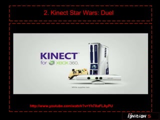 2. Kinect Star Wars: Duel




http://www.youtube.com/watch?v=Yh7XaFLAyPU
 