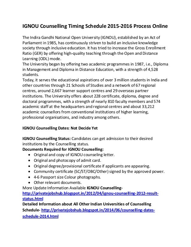 ignou counselling timing schedule 2015 2016 process online