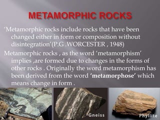 Metamorphic Rocks Title Formation of rocks and types | PPTX