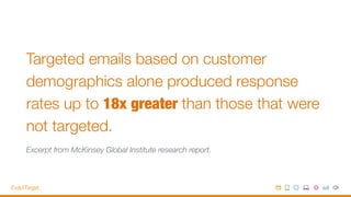 Targeted emails based on customer
demographics alone produced response
rates up to 18x greater than those that were
not targeted.
Excerpt from McKinsey Global Institute research report.
 