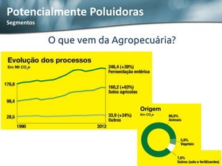 Potencialmente Poluidoras Segmentos 
O que vem da Agropecuária?  