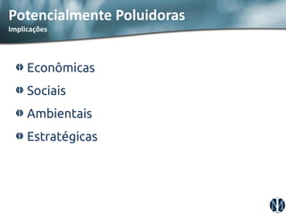 Econômicas Sociais Ambientais Estratégicas 
Potencialmente Poluidoras Implicações  