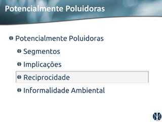 Potencialmente Poluidoras Segmentos Implicações Reciprocidade Informalidade Ambiental 
Potencialmente Poluidoras  