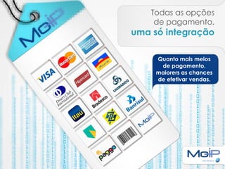 Todas as opções
     de pagamento,
uma só integração

     Quanto mais meios
      de pagamento,
     maiorers as chances
     de efetivar vendas.
 