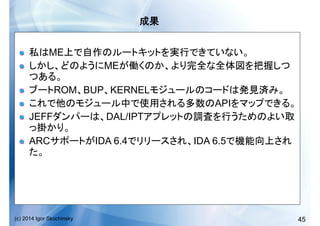 45(c) 2014 Igor Skochinsky
	
  
!   ME
!   ME
!   ROM BUP KERNEL
!   API
!   JEFF DAL/IPT
!   ARC IDA 6.4 IDA 6.5
 