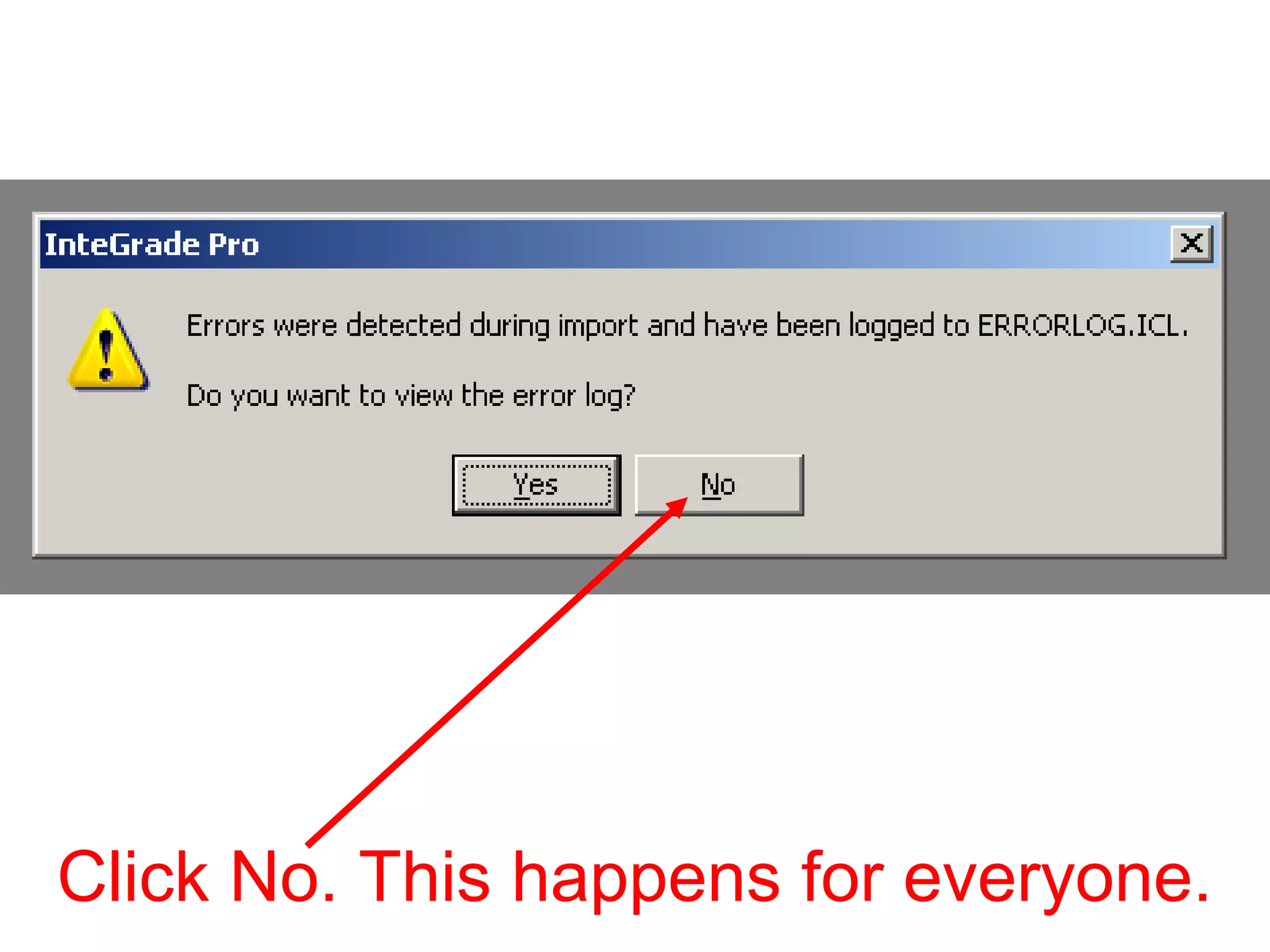 Click No. This happens for everyone.
 
