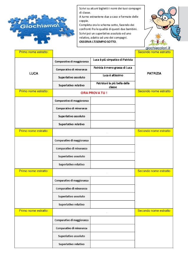 I Gradi Dell Aggettivo Qualificativo Schede Didattiche Per La Scuol