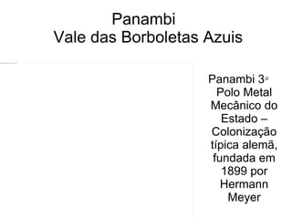 Panambi   Vale das Borboletas Azuis Panambi 3   o   Polo Metal Mecânico do Estado – Colonização típica alemã, fundada em 1899 por Hermann Meyer 