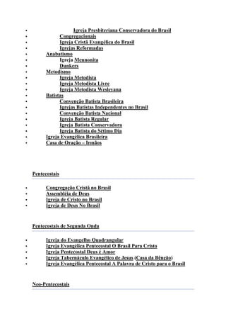 Igrejas  EvangéLicas no Brasil