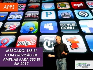 APPS

MERCADO: 168 BI
COM PREVISÃO DE
AMPLIAR PARA 353 BI
EM 2017

 