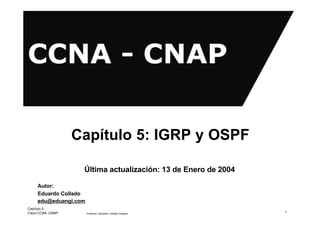 Capítulo 5: IGRP y OSPF

                    Última actualización: 13 de Enero de 2004

     Autor:
     Eduardo Collado
     edu@eduangi.com
Capítulo 5:
Cisco CCNA -CNAP       Profesor: Eduardo Collado Cabeza
                                                                1
 