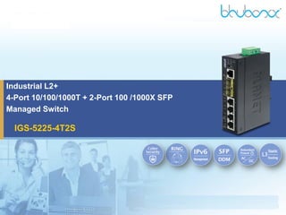 Industrial L2+
4-Port 10/100/1000T + 2-Port 100 /1000X SFP
Managed Switch
IGS-5225-4T2S
 