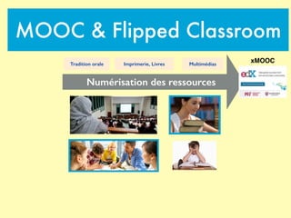 Numérisation des ressources
Tradition orale Imprimerie, Livres Multimédias
MOOC & Flipped Classroom
xMOOC
 