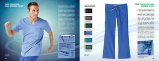 7400 CHAQUETA        Nos emociona presentar la prenda que            7400 TOP / 7300 PANT
                                                                                              7300 PANTALÓN PARA
PARA HOMBRE “ICON”   pronto se convertirá en la chaqueta médica      MUESTRAS DE COLOR              HOMBRE “ICON”
                     para hombres más popular del mundo. Al
                     diseñar esta obra de arte, quisimos que                                    Un diseño con líneas definidas para que
                     fuera pulcra, simple y arquetípica, pero a la                              te luzcas. El pantalón IguanaMed 7300
                     vez refinada, elegante y audaz. Chaqueta                                   te brinda todo lo que necesitas para
                     clásica con cuello en V y cómodas mangas                                   estar cómodo en tu batalla diaria como
                                                                       Negro Eclipse con
                     pegadas. Confección sin costuras para                                      profesional médico. Pantalón ajustable
                                                                     Costuras Gris Titanium
                     una mejor imagen y un mejor lavado. Con                                    con cordón doble reforzado que siempre
                     el forro escocés típico de Iguana en la línea                              calzará. Bolsillos delanteros de línea
                     del cuello y en el interior de los bolsillos                               oblicua y cierre con cremallera oculta:
                     inferiores. El bolsillo del pecho incluye                                  iguales a tus jeans favoritos. El nuevo
                     un bolsillo para lapicera y un bucle para                                  bolsillo cargo añadido tiene lugar de
                                                                       Gris City Slate con
                     colgar tu credencial. Todos los bolsillos       Costuras Gris Titanium     sobra para que guardes tu equipo. El
                     están ribeteados, lo que significa que                                     forro típico de Iguana está cosido en
                     están ocultos. Y en realidad, los bolsillos                                los bolsillos delanteros y traseros para
                     frontales inferiores multifunción típicos de                               recordarte que lo que estás llevando es
                     Iguana te dan doble espacio de guardado,                                   nada menos que una prenda IguanaMed
                     ya que son bolsillos dentro de bolsillos.           Azul Navy con          original. Para poner al día la grandeza de
                     Un guiño clásico con un toque moderno,          Costuras Verde Iguana
                                                                                                estos pantalones, consultamos con dos
                     y novedosas aplicaciones de color en los                                   de los mejores diseñadores de moda
                     detalles de las costuras. Obtén el 7400 y                                  deportiva del mundo y los resultados
                     lleva tu juego al máximo nivel.                                            son una mezcla entre la alquimia de la
                                                                                                indumentaria médica y los pantalones
                                                                        Azul Ceil con
                                                                                                de uniforme que ya son leyenda. Tú
                                                                      Costuras Azul Navy
                                                                                                necesitas un 7300 en tu vida. De hecho,
                                                                                                puede que necesites uno de cada color.



                                                                        Azul Azure con
                                                                     Costuras Verde Iguana




                                                                      Verde Treeline con
                                                                     Costuras Gris Titanium



Talle: XS-3XL                                                        Talle: XS-3XL
Tejido: MF2                                                          Tejido: MF2
                                                                                                Cremallera Super Fly con
                                                                                                Forro A Medida
15                                                                                                                                   16
 