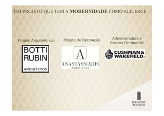 UM PROJETO QUE TEM A MODERNIDADE COMO ALICERCE




                         Projeto de Decoração    Administradora e
 Projeto Arquitetônico
                                                Gestora Patrimonial
 