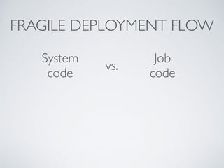 FRAGILE DEPLOYMENT FLOW 
System 
code vs. Job 
code 
 