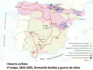 I Guerra carlista:
1ª etapa, 1833-1835, formación bandos y guerra de sitios

 