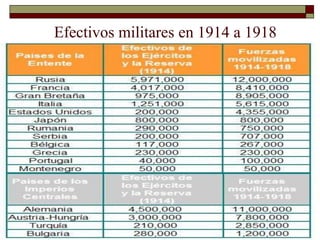 Efectivos militares en 1914 a 1918 
 