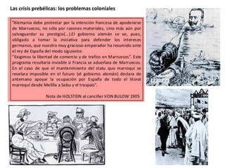 Las crisis prebélicas: los problemas coloniales
 