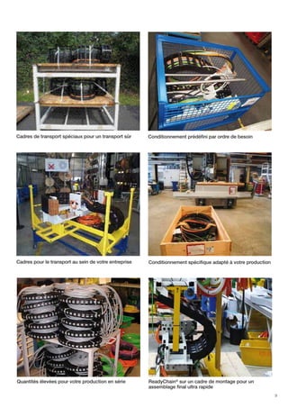 Cadres de transport spéciaux pour un transport sûr

Conditionnement prédéfini par ordre de besoin

Cadres pour le transport au sein de votre entreprise

Conditionnement spécifique adapté à votre production

Quantités élevées pour votre production en série

ReadyChain® sur un cadre de montage pour un
assemblage final ultra rapide
9

 