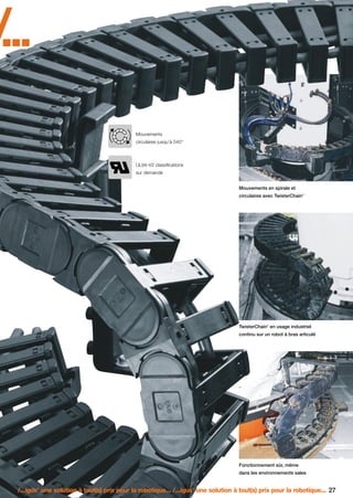 FR-ROBOTICS 11-2008

17.11.2008

17:15 Uhr

Seite 27

/
...

®

Mouvements
circulaires jusqu’à 540°

UL94-V2 classifications
sur demande
Mouvements en spirale et
circulaires avec TwisterChain

®

TwisterChain en usage industriel
®

continu sur un robot à bras articulé

Fonctionnement sûr, même
dans les environnements sales

/...igus une solution à tout(s) prix pour la robotique... /...igus une solution à tout(s) prix pour la robotique... 27
®

®

 